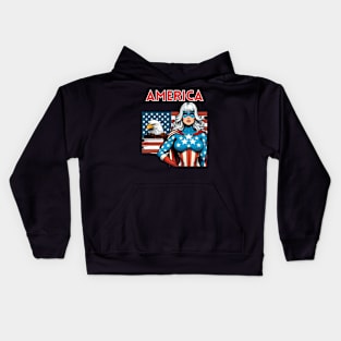 America: American Flag Bald Eagle Female Superhero 4th of July Kids Hoodie